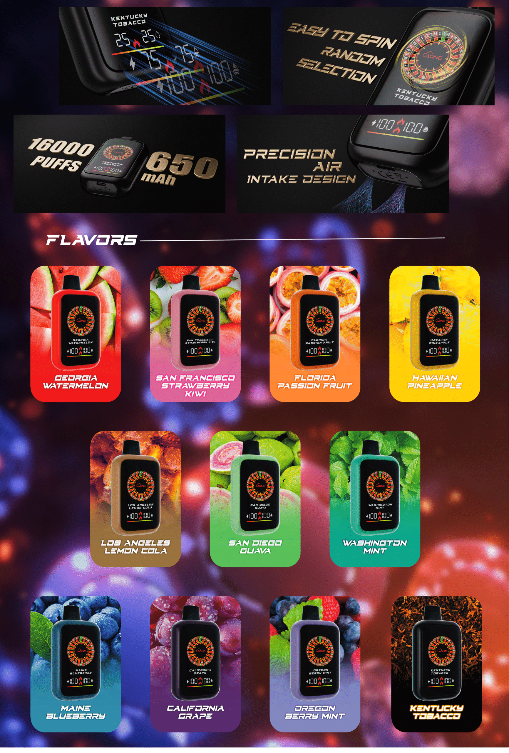 AONE VAPE CASINO X 16000口一次性電子煙｜雙模式輸出｜RGB燈效顯示-台灣現貨
