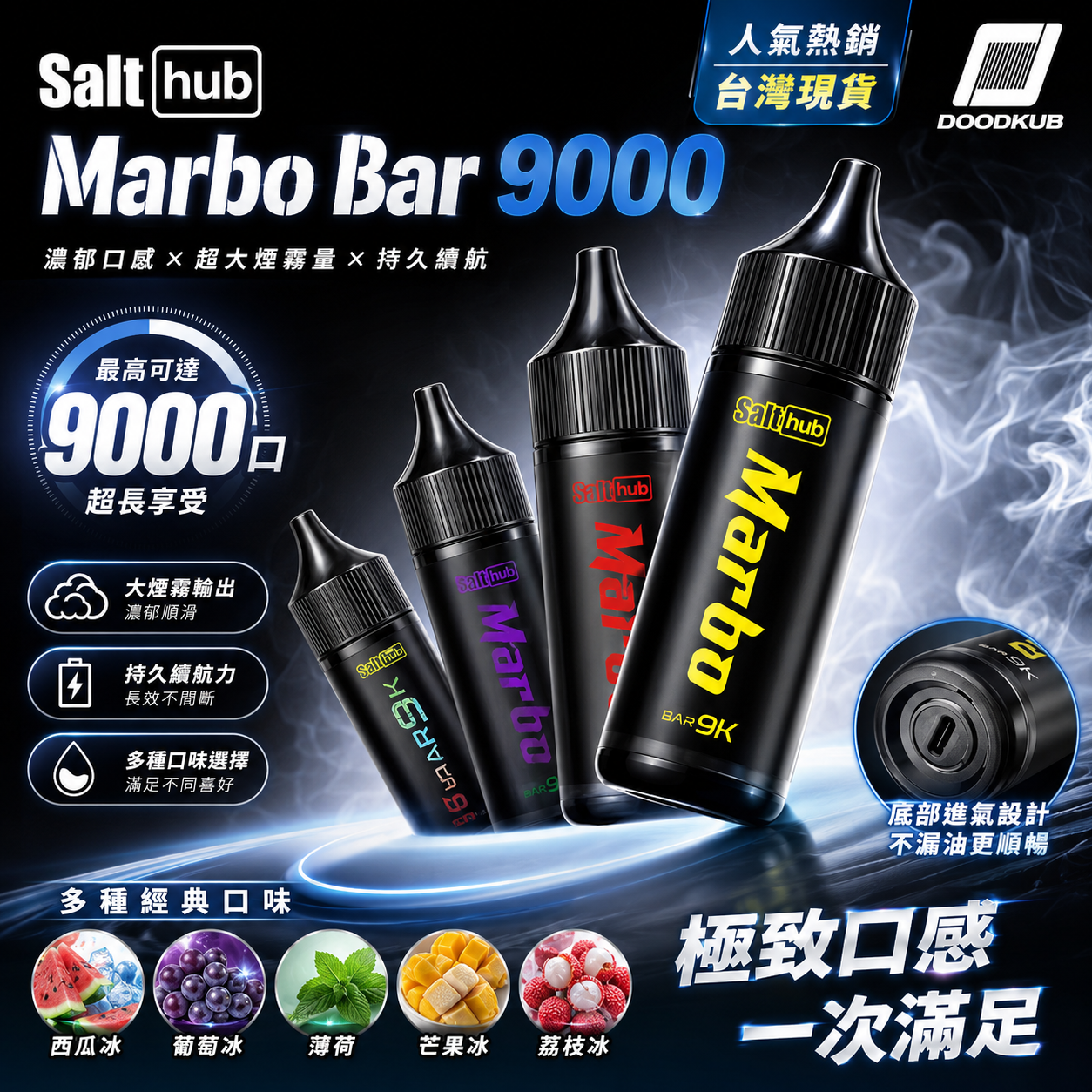 Marbo Bar 9000口拋棄式電子煙|14ML大容量煙油|Mesh網狀霧化芯|MTL/DTL氣流調節|Type-C充電一次性電子煙-台灣現貨