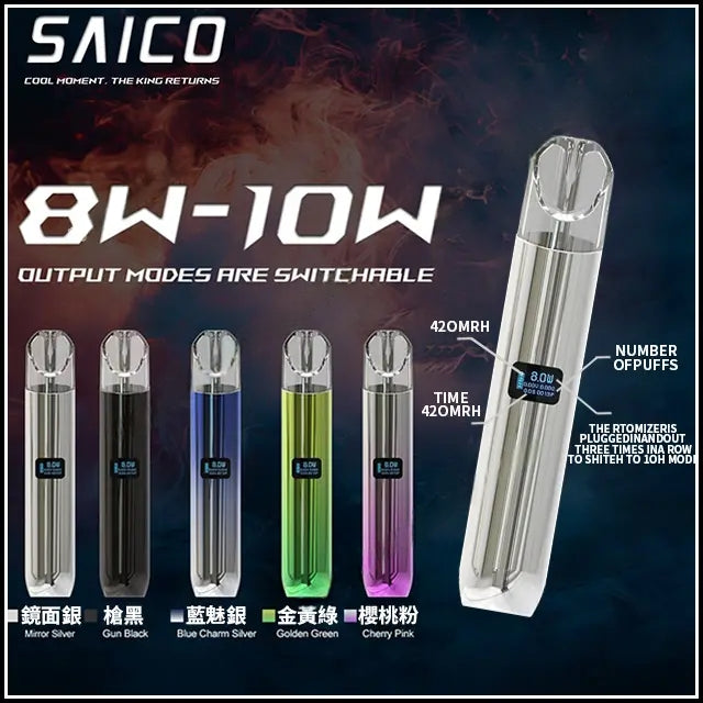 SAICO 炫刻一代主機｜智慧屏顯・8W/10W 雙模式・420mAh 大電量｜鋅合金材質-台灣現貨