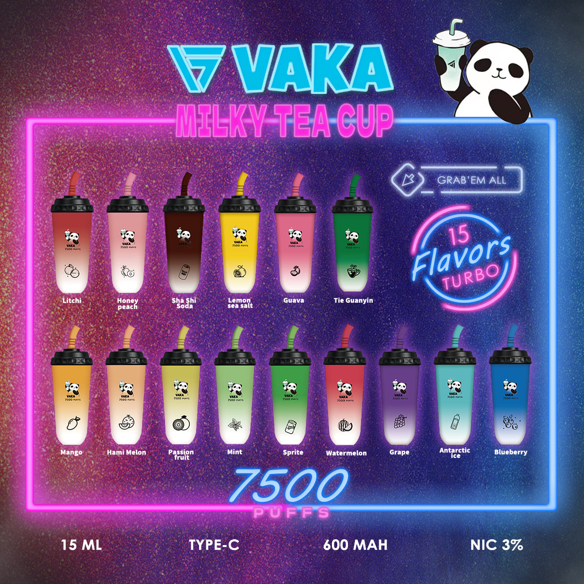 VAKA 奶茶杯 7500口 PUFFS 一次性電子煙｜VAKA Disposable Vape｜奶茶造型設計｜水果冰感口味拋棄式電子煙-台灣現貨